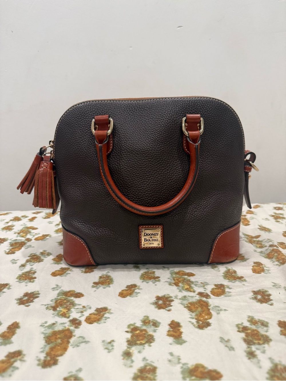 Dooney & Bourke Dark Brown Pebbled Leather Satchel - Picture 1 of 10